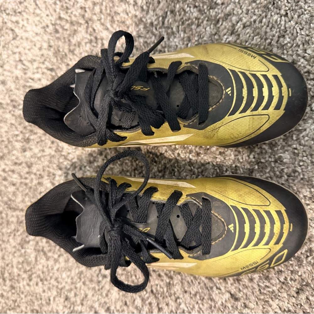 Adidas F50 Club FxG J Messi Gold/Black Youth Soccer Cleats - Picture 3 of 5